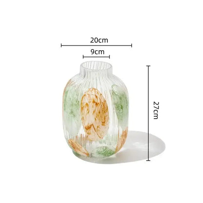 Irregular ribbed green & brown clear glass vase living room decor