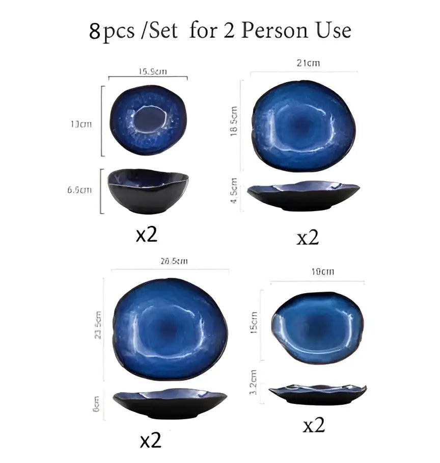 Irregular shape blue and gold ceramic dinner set – dining room kitchen