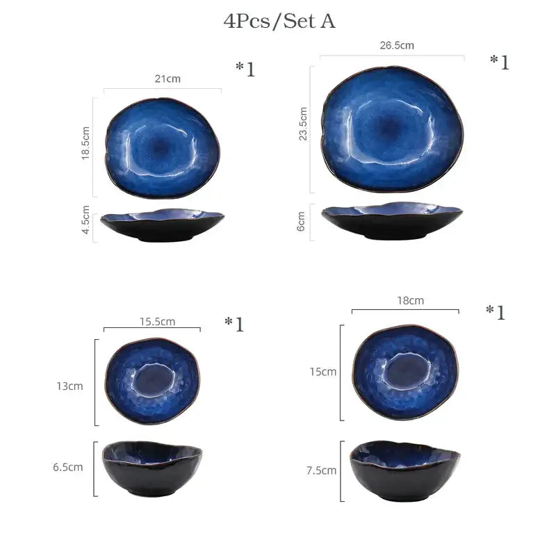 Irregular shape blue and gold ceramic dinner set – dining room kitchen