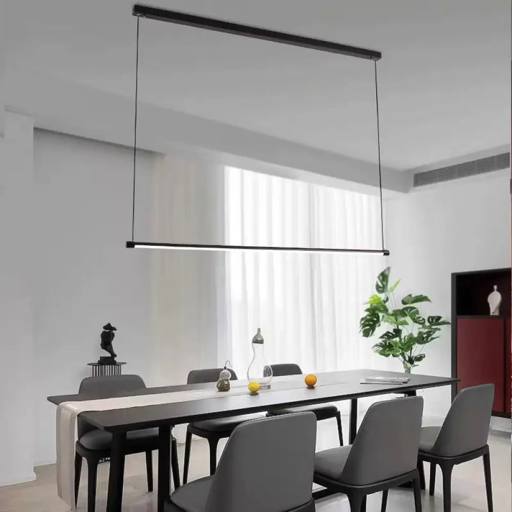 DecorBites™ Island Lighting: Ultra Slim Tube LED Office Hanging Lamp in Black - Modern Metal Design, Multiple Light Options