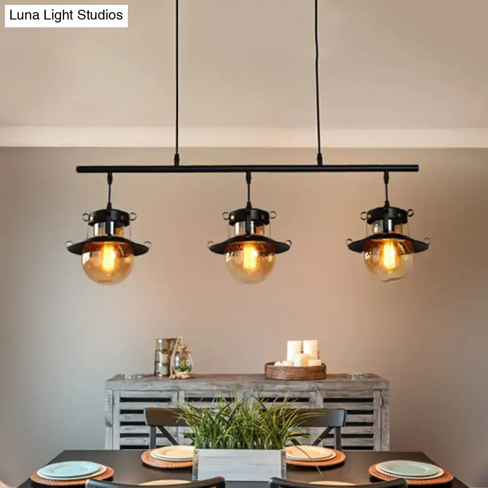Industrial black metal island pendant light kitchen amber globes