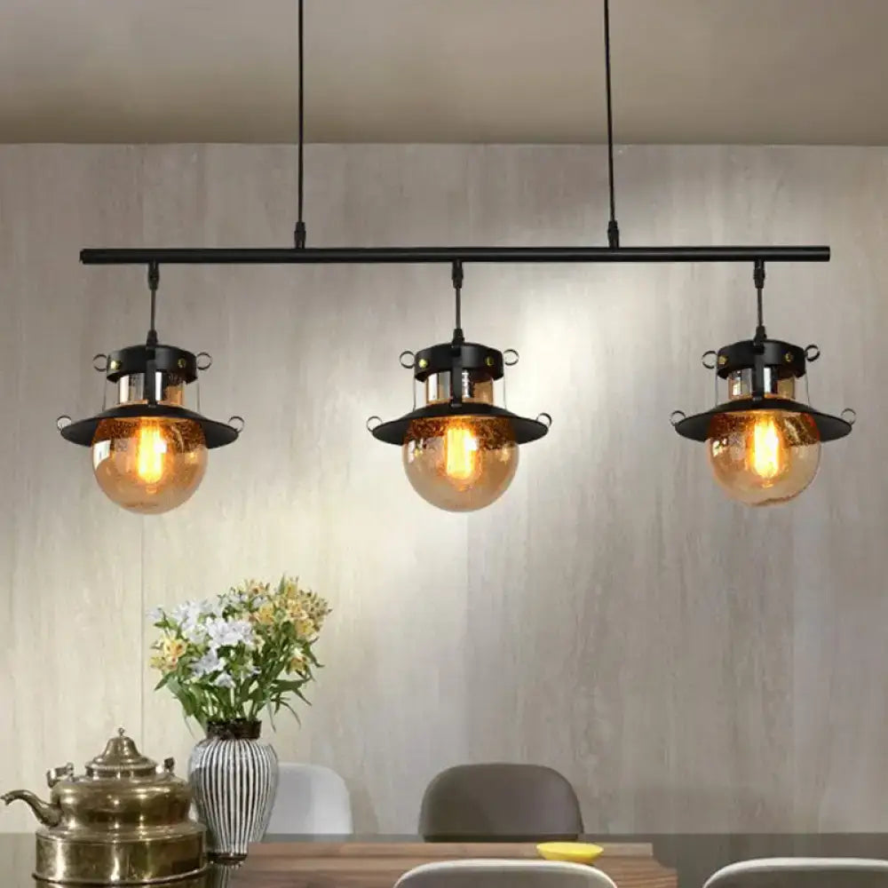 Industrial black metal island pendant light kitchen amber globes
