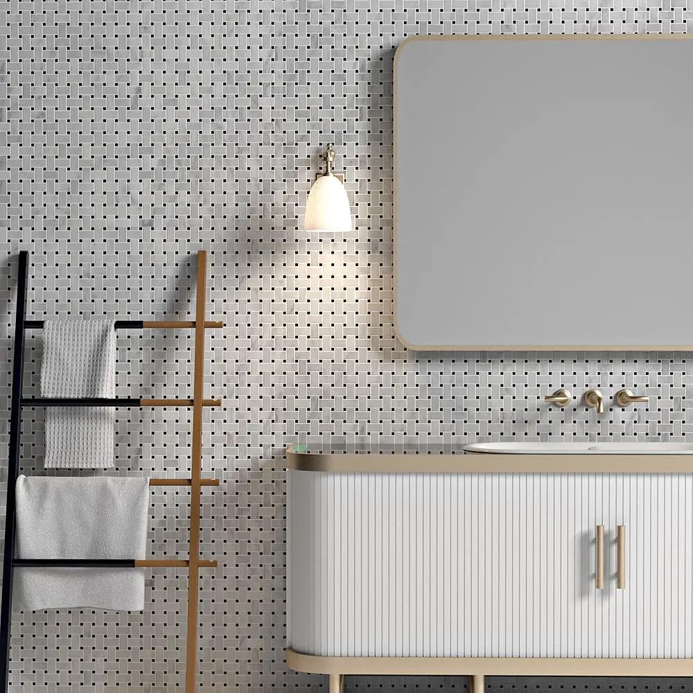 White Carrara Honed Basket Weave Marble Mosaics 12x12