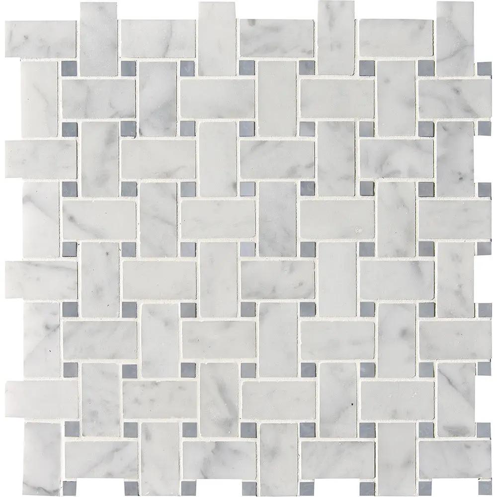 White Carrara Honed Basket Weave Marble Mosaics 12x12