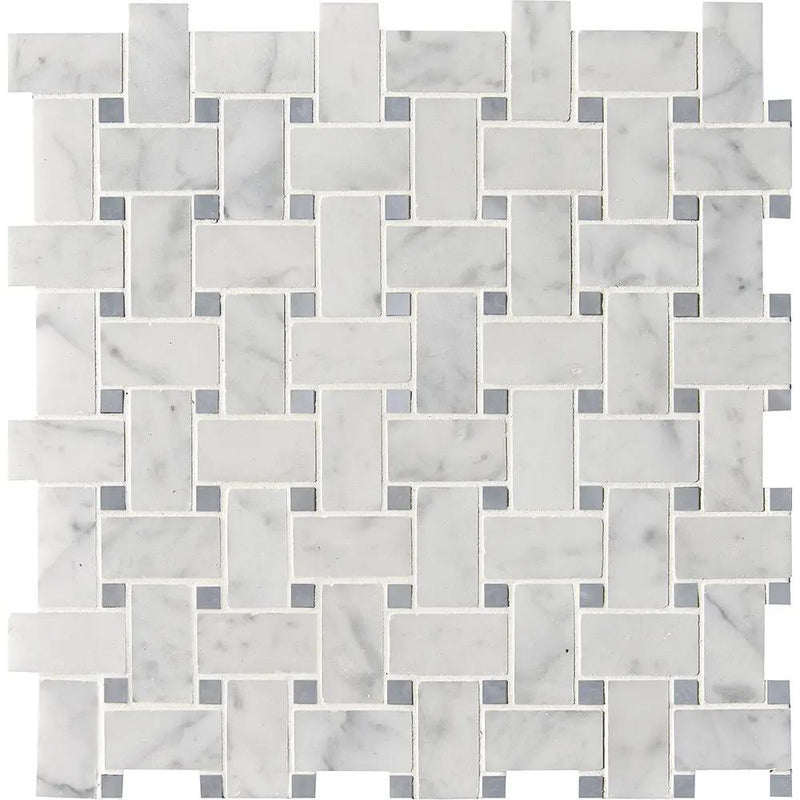 White Carrara Honed Basket Weave Marble Mosaics 12x12