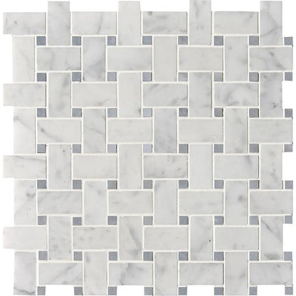 White Carrara Honed Basket Weave Marble Mosaics 12x12