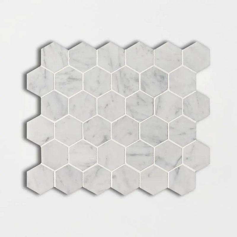 White Carrara Honed Hexagon Marble Mosaics 12x12