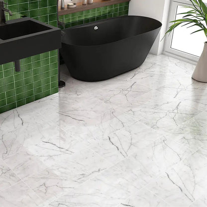 White Carrara Honed Marble Tiles 12x24