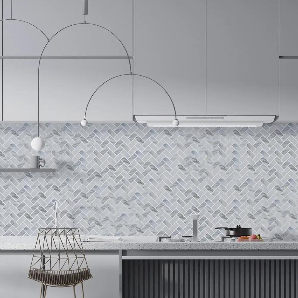 Italian Carrara Polished Herringbone Marble Mosaics 12 1/8x13 3/8