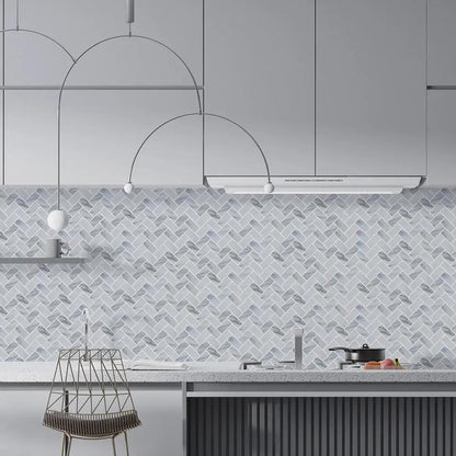 Italian Carrara Polished Herringbone Marble Mosaics 12 1/8x13 3/8