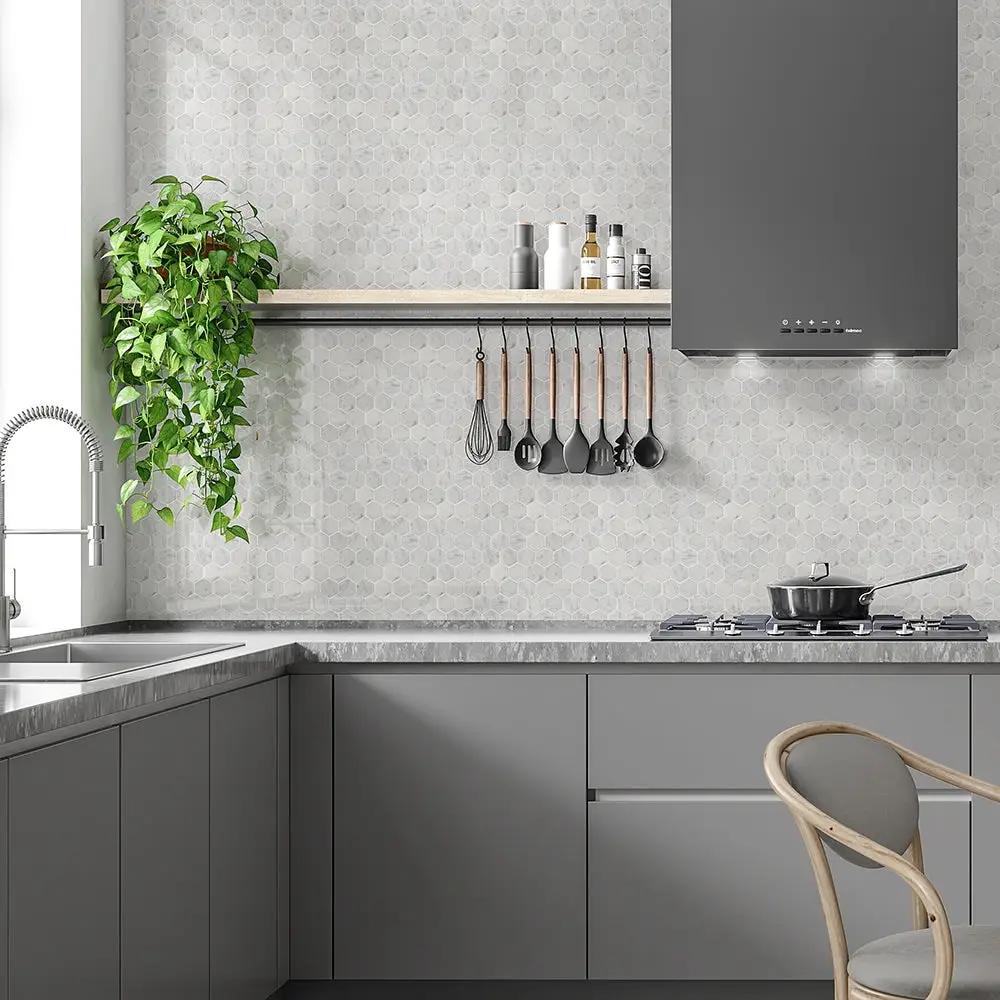 White Carrara Polished Hexagon Marble Mosaics 12x12