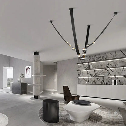 Italian light luxury leather black metal chandelier dining room