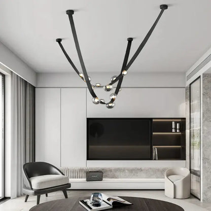 Italian light luxury leather black metal chandelier dining room