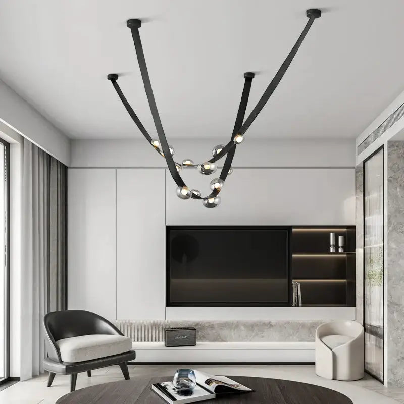 Italian light luxury leather black metal chandelier dining room