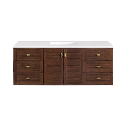 James Martin Amberly 60" Dual Mount Single Bathroom Vanity, Mid-Century Walnut