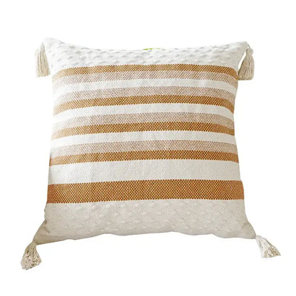 Ivory brown coffee striped tassel pillow case living room decor