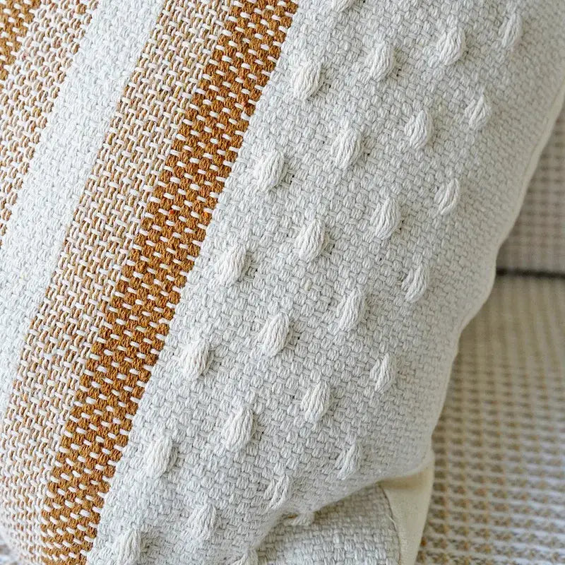 Ivory brown coffee striped tassel pillow case living room decor