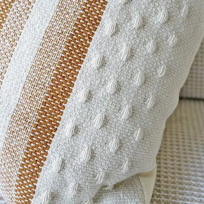 Ivory brown coffee striped tassel pillow case living room decor