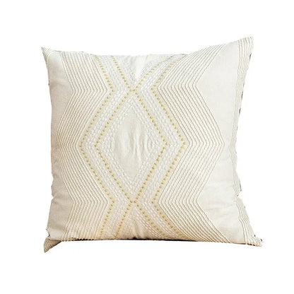 Ivory geometric embroidery cushion cover living room decor