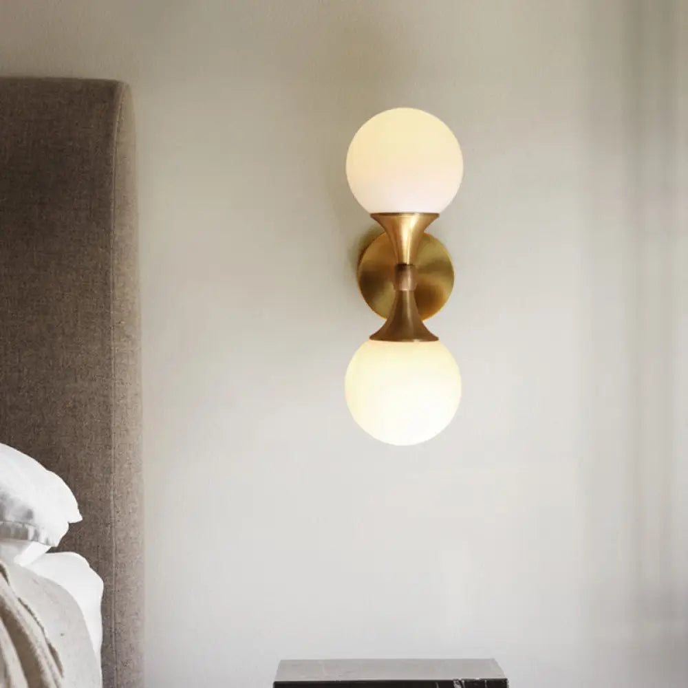 DecorBites™ Ivory Glass Ball Wall Lamp with 2-Head Brass Sconce for Bedroom