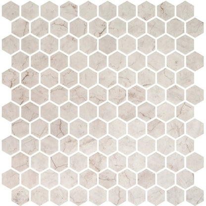 Ivory Honed Hexagon Glass Mosaics 11 3/4x11 1/2