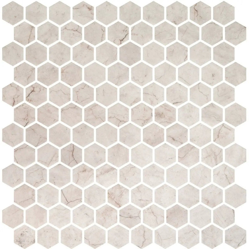 Ivory Honed Hexagon Glass Mosaics 11 3/4x11 1/2