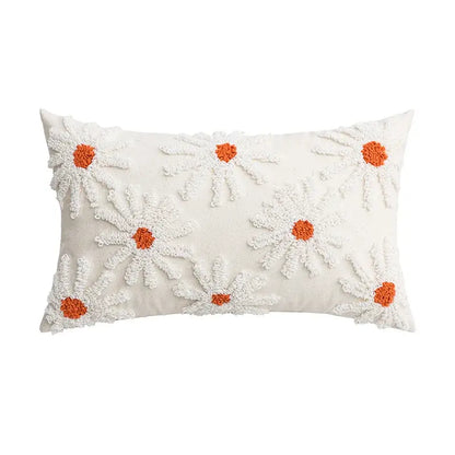 Ivory tufted cushion cover with white daisy embroidery living room