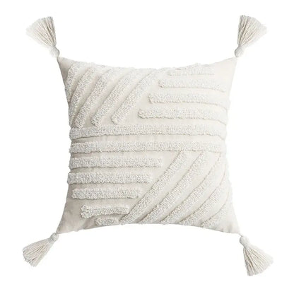 Ivory tufted cushion cover with white daisy embroidery living room