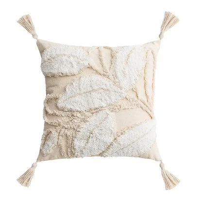 Ivory tufted cushion cover with white daisy embroidery living room