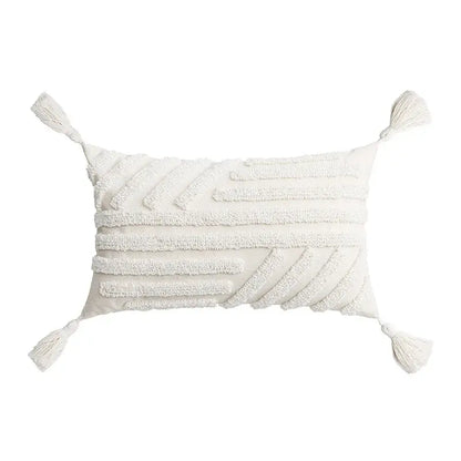 Ivory tufted cushion cover with white daisy embroidery living room