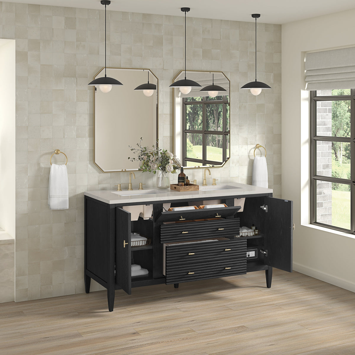 James Martin Myrrin 60" Double Bathroom Vanity, Carbon Oak