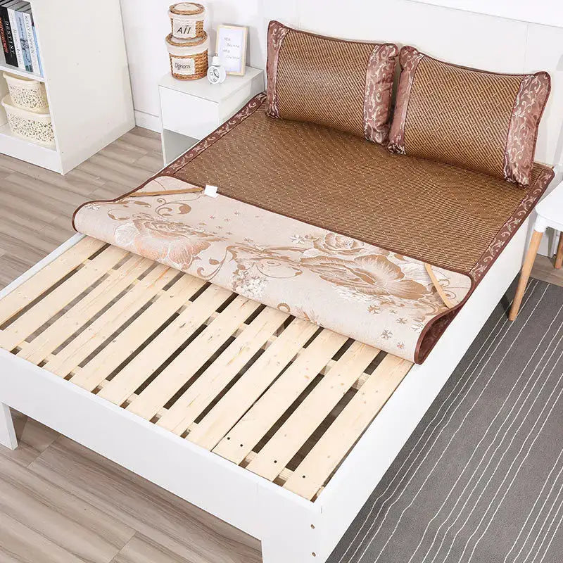 Jacquard cool brown & cream woven rattan cooling mat bedroom decor