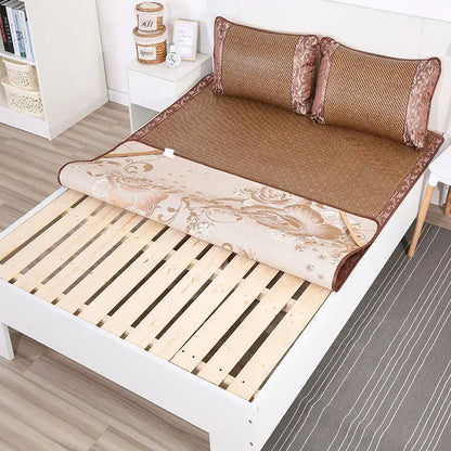 Jacquard cool brown & cream woven rattan cooling mat bedroom decor