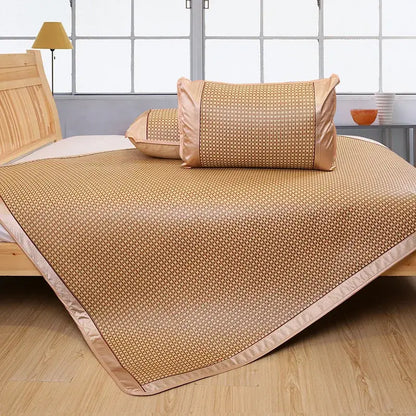 Jacquard cool brown & cream woven rattan cooling mat bedroom decor