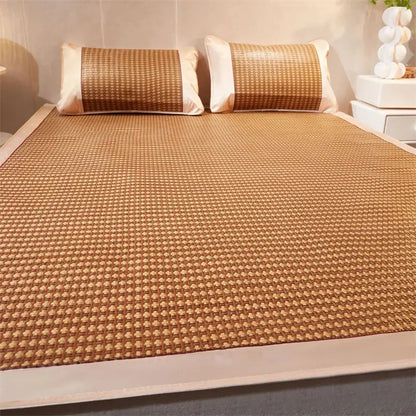 Jacquard cool brown & cream woven rattan cooling mat bedroom decor