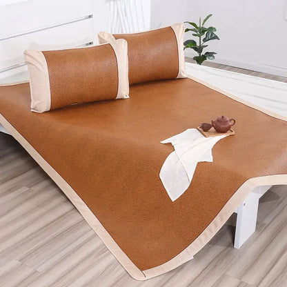 Jacquard cool brown & cream woven rattan cooling mat bedroom decor