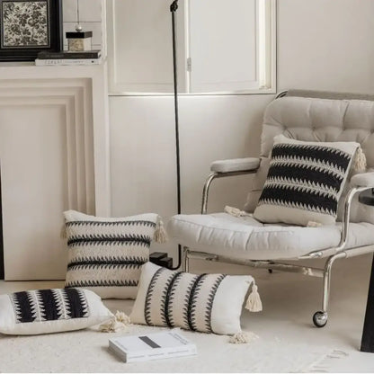 Jacquard crochet pillow covers black & white living room tassels