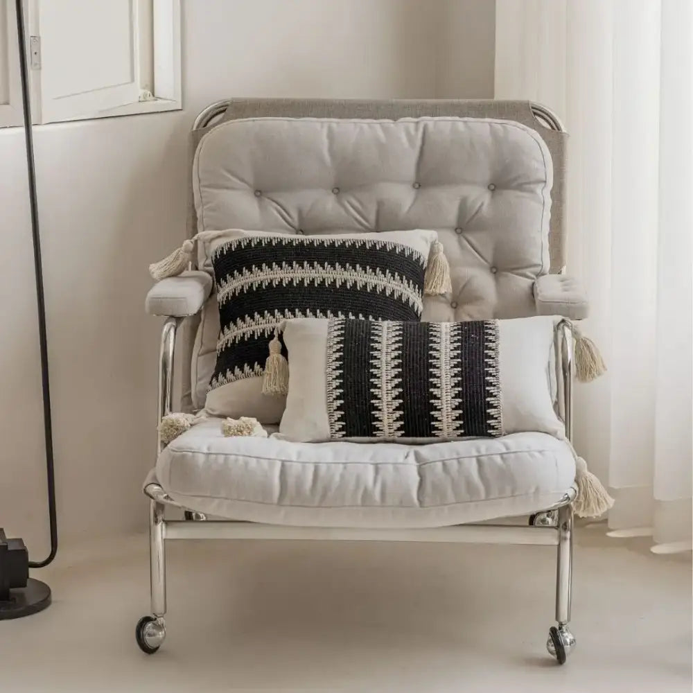 Jacquard crochet pillow covers black & white living room tassels