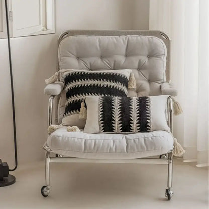 Jacquard crochet pillow covers black & white living room tassels