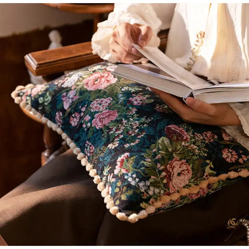 Jacquard farmhouse decor floral fringe pillow case for living room