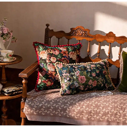 Jacquard farmhouse decor floral fringe pillow case for living room