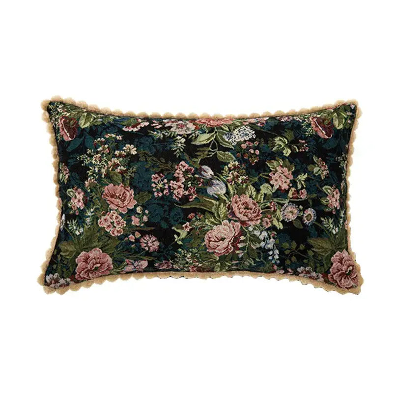 Jacquard farmhouse decor floral fringe pillow case for living room