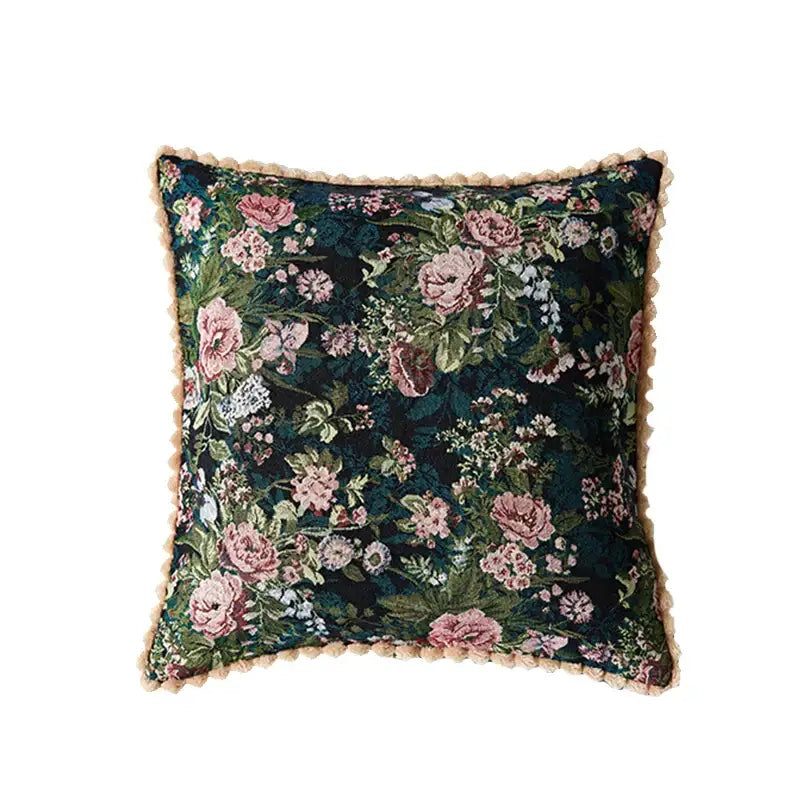 Jacquard farmhouse decor floral fringe pillow case for living room