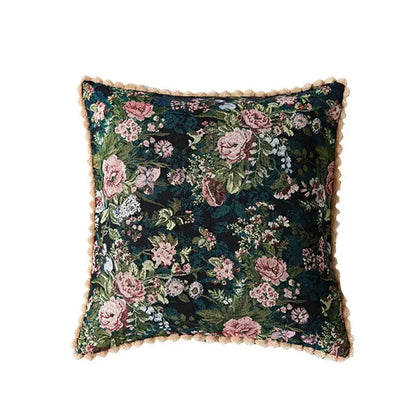 Jacquard farmhouse decor floral fringe pillow case for living room