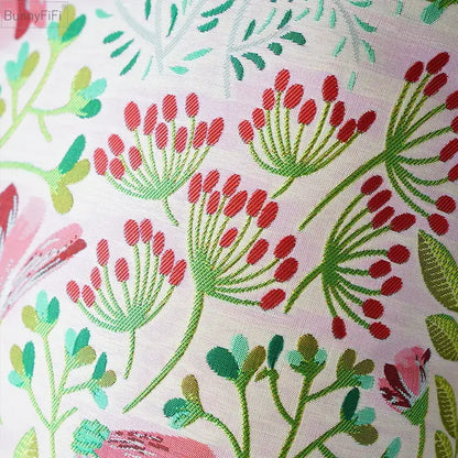 Jacquard floral pillow cover pink & green bedroom decor