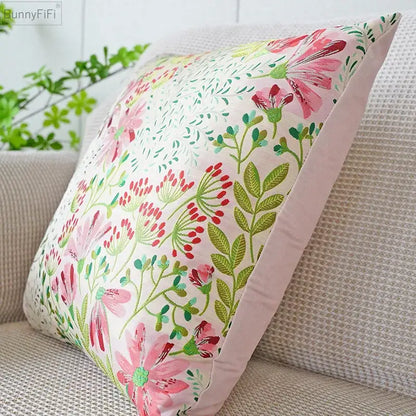 Jacquard floral pillow cover pink & green bedroom decor