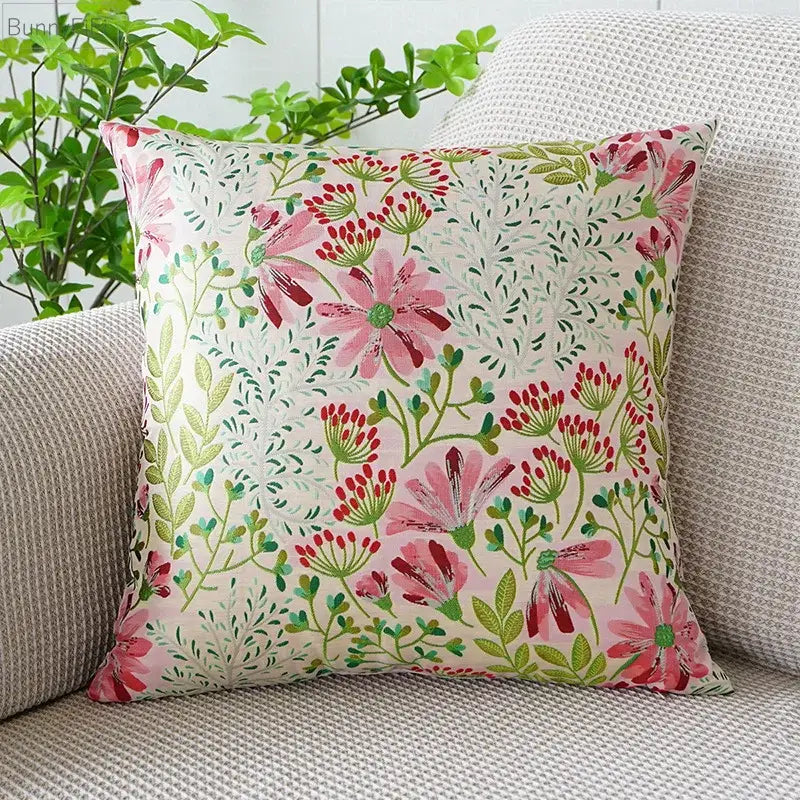 Jacquard floral pillow cover pink & green bedroom decor