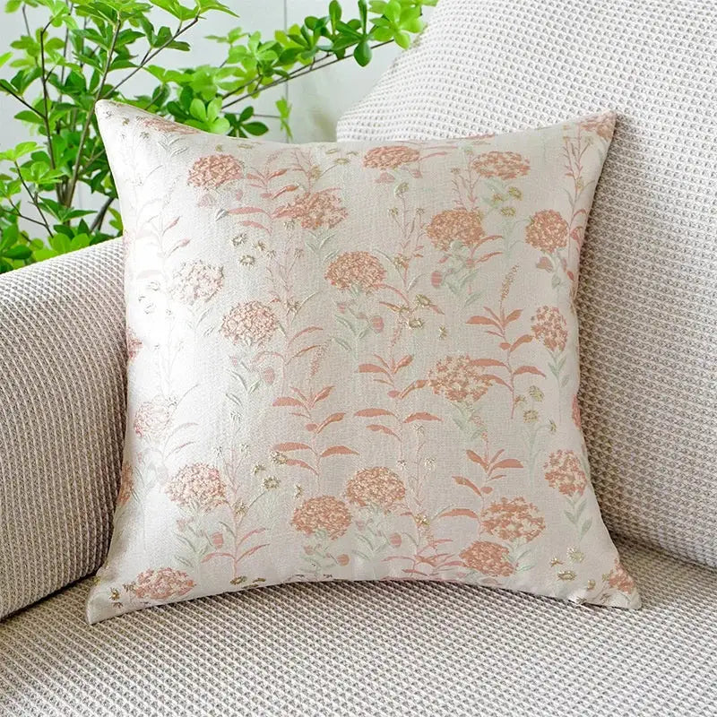 Jacquard floral pillow cover pink & green bedroom decor