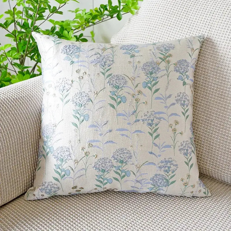 Jacquard floral pillow cover pink & green bedroom decor