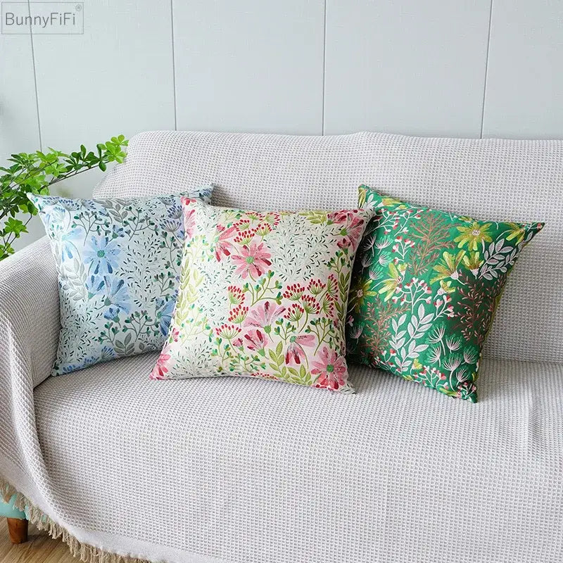 Jacquard floral pillow cover pink & green bedroom decor
